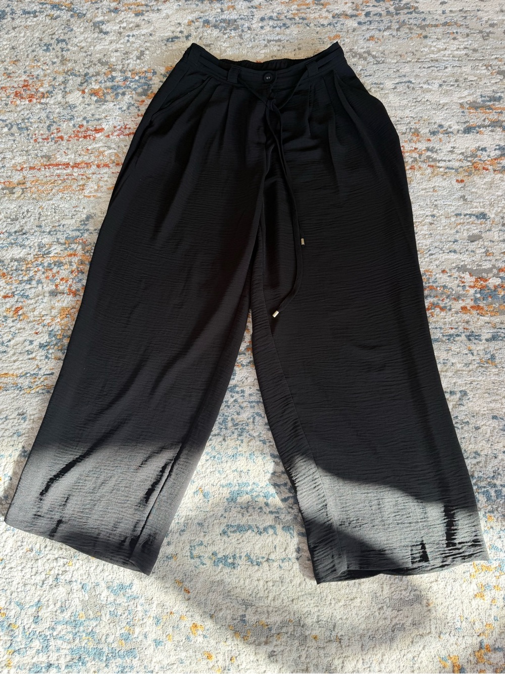LIKE NEW Adrianna Papell Black Wide Leg Drawstring Trousers Office Workwear 6
